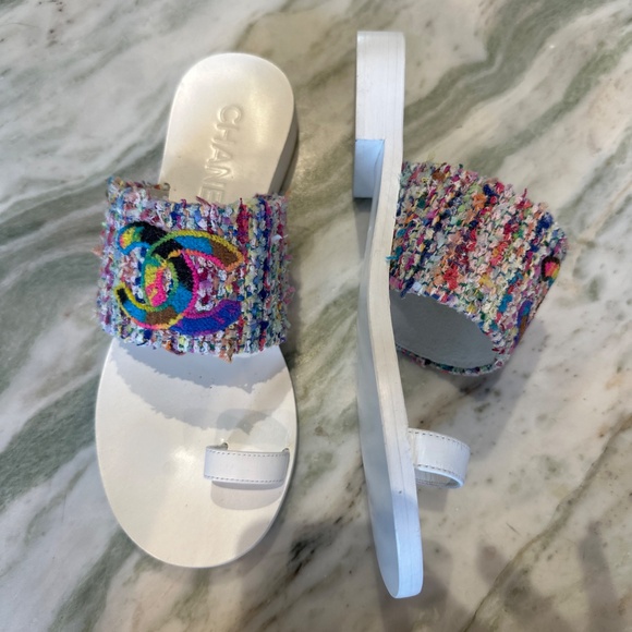 Brand new Chanel color tweed toe ring slides  Sandals - Picture 3 of 3